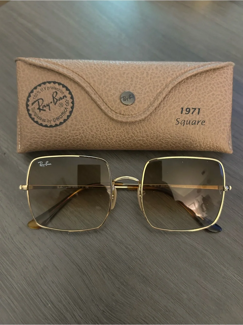 Ray-Ban Gold Frame Sunglasses with Brown Gradient Lenses - Picture 1 of 2